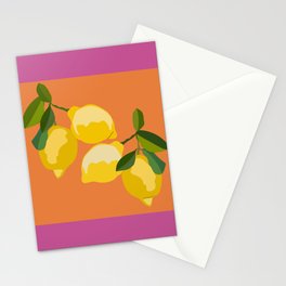 Fresh Lemon Tree Art Design on Pink and Orange Stationery Card