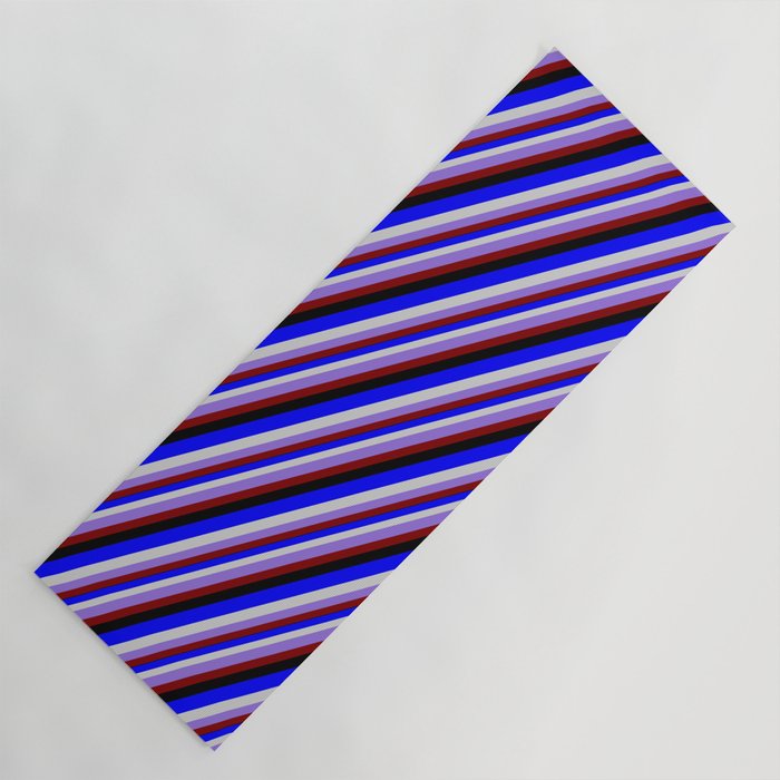 Colorful Blue, Light Gray, Purple, Maroon, and Black Colored Stripes/Lines Pattern Yoga Mat