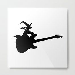 Guitar Witch Metal Print | Magicmpointed, Illustration, Flying, Hat, Electric, Isolated, Spell, Black and White, Graphicdesign, Witch 