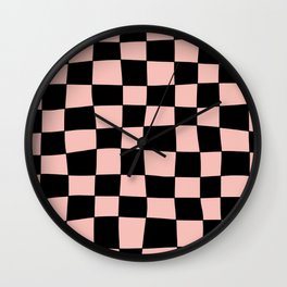 Hand Drawn Checkerboard Pattern (pink/black) Wall Clock