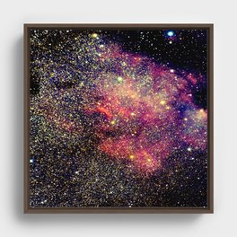 Pink & Blue Space Golden Sparkling Stars Framed Canvas