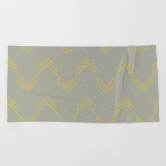 Simply Deconstructed Chevron Mod Yellow on Retro Gray Beach Towel
