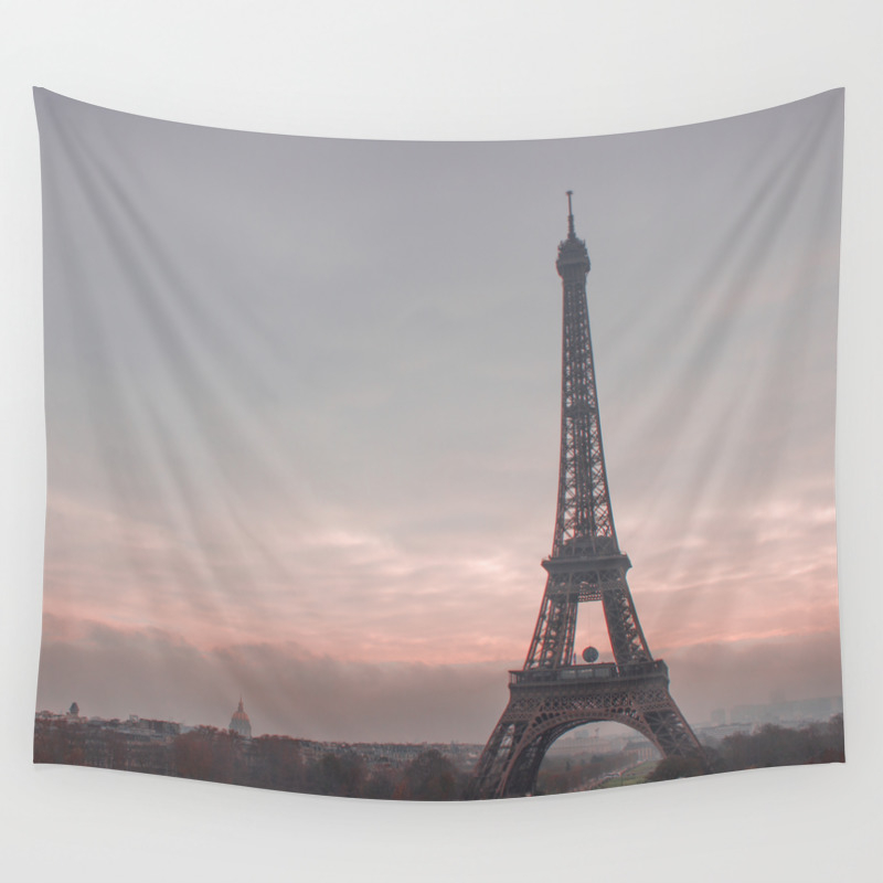 Pink Sunrise Paris Wall Tapestry by worldphotosbypaola