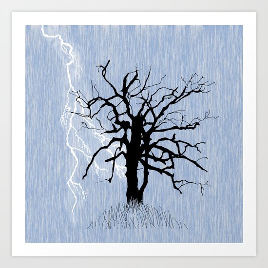 Gnarled Tree and Lightning Art Print
