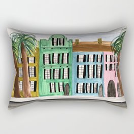 Rainbow Row Charleston South Carolina Watercolor Sketch Rectangular Pillow