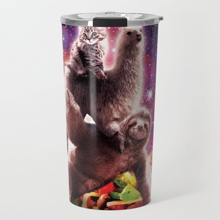 Space Cat Llama Sloth Riding Taco Travel Mug