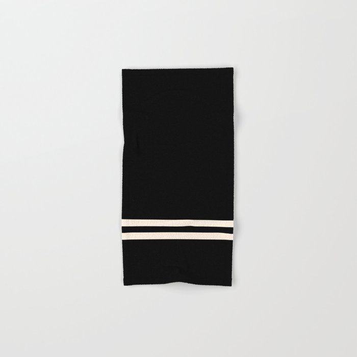 Double Cuff Stripe Nearly Solid Minimalist Pattern in Black and Almond Cream Hand & Bath Towel