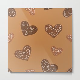 Gingerbread Hearts Brown Metal Print