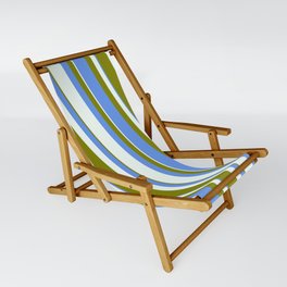 [ Thumbnail: Mint Cream, Green & Cornflower Blue Colored Striped/Lined Pattern Sling Chair ]