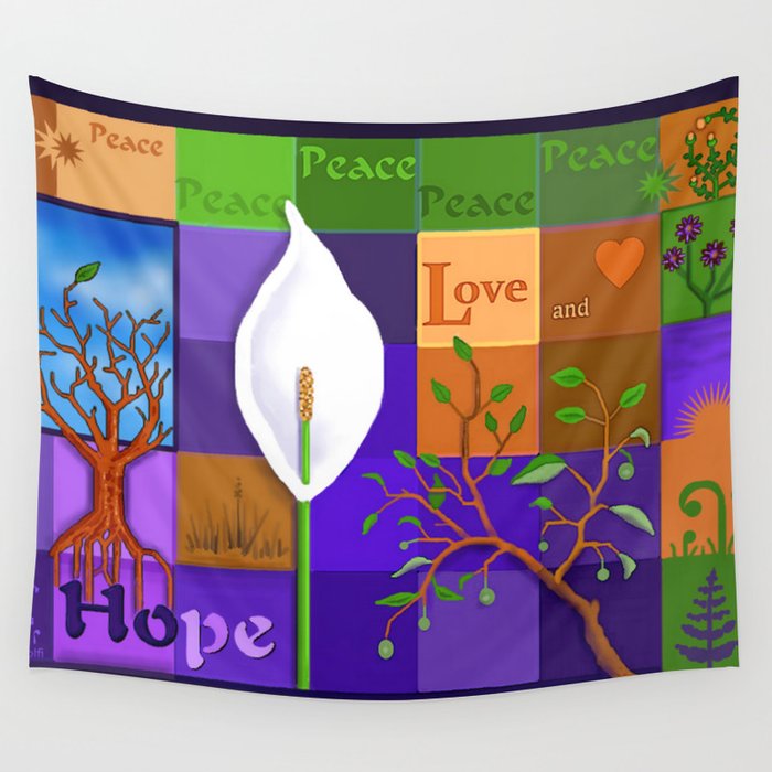 Peace Love and Hope  Wall Tapestry