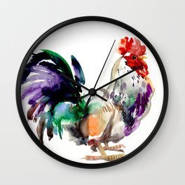 Rooster, rooster art, design artwork watercolor illustration farm rooster kitchen Wall Clock
