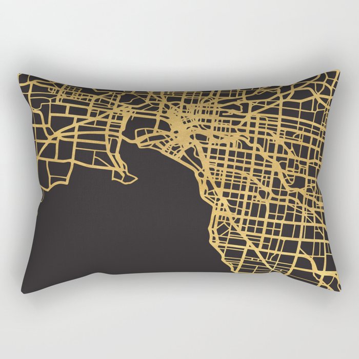 MELBOURNE AUSTRALIA GOLD ON BLACK CITY MAP Rectangular Pillow