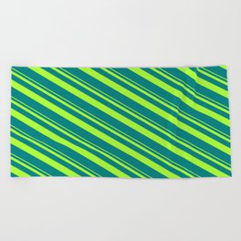 [ Thumbnail: Light Green and Teal Colored Striped Pattern Beach Towel ]