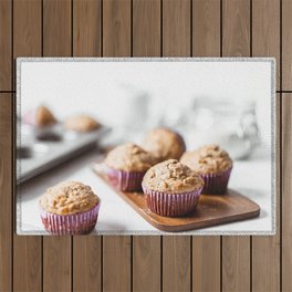 Sweet Baked Muffins, Vanilla Pink Cupcakes, Food Photography, Kitchen Print, Restaurant Cuisine Art Outdoor Rug
