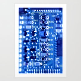 Circuit Board In Blue Art Print