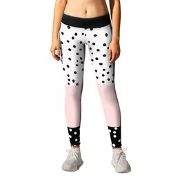 Pink white black watercolor polka dots Leggings