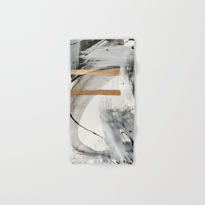 Armor [7]: a bold minimal abstract mixed media piece in gold, black and white Hand & Bath Towel