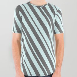 [ Thumbnail: Light Cyan and Dim Grey Colored Lines/Stripes Pattern All Over Graphic Tee ]