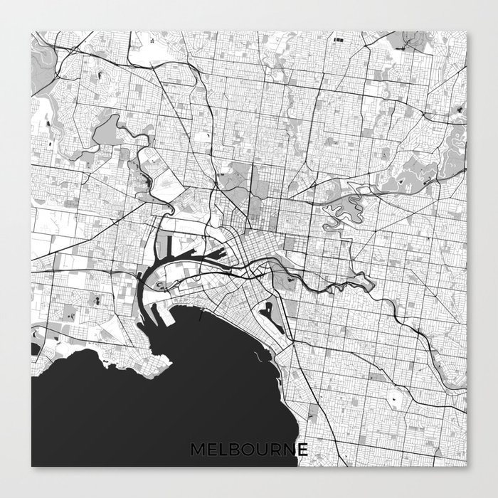 Melbourne City Map Gray Canvas Print