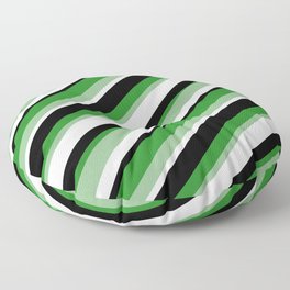 [ Thumbnail: Forest Green, Dark Sea Green, White & Black Colored Striped Pattern Floor Pillow ]