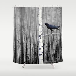 Black Bird Crow Tree Birch Forrest Black White Country Art A135 Shower Curtain