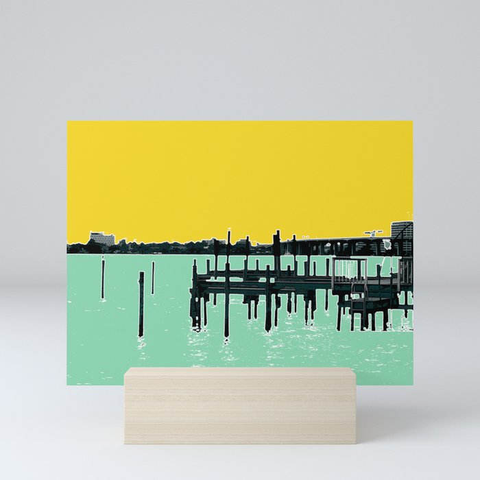 Jacksonville, Florida - modern bold photography print - Pier, dock, & skyline - St. John's river Mini Art Print