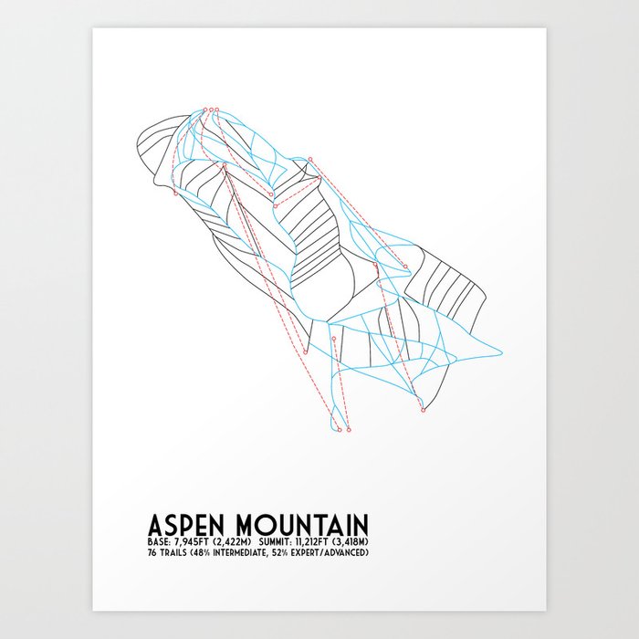 Aspen, CO - Aspen Mountain (Ajax) - Minimalist Trail Map Art Print