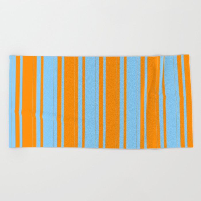 Dark Orange and Light Sky Blue Colored Striped/Lined Pattern Beach Towel