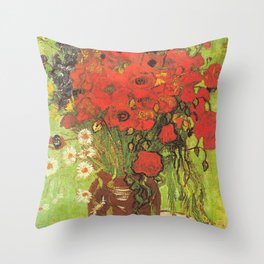 Still Life: Red Poppies and Daisies by Vincent van Gogh Throw Pillow