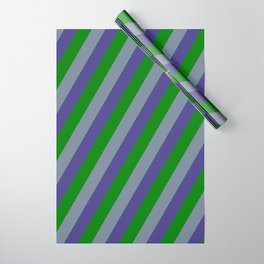 [ Thumbnail: Light Slate Gray, Dark Slate Blue & Green Colored Lines/Stripes Pattern Wrapping Paper ]