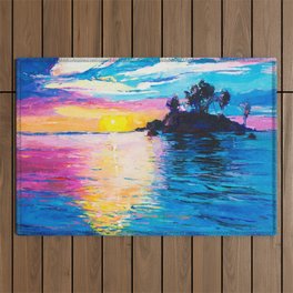 Sunset Landscape on Tropical Island Outdoor Rug