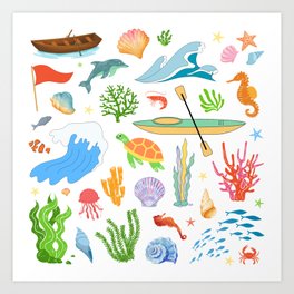 sea creatures pattern Art Print