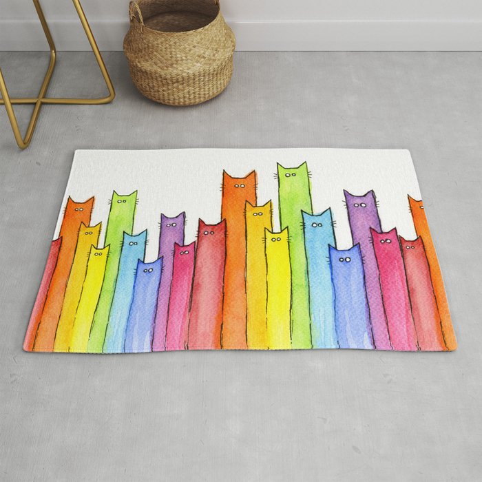 Cat Rainbow Watercolor Pattern Rug