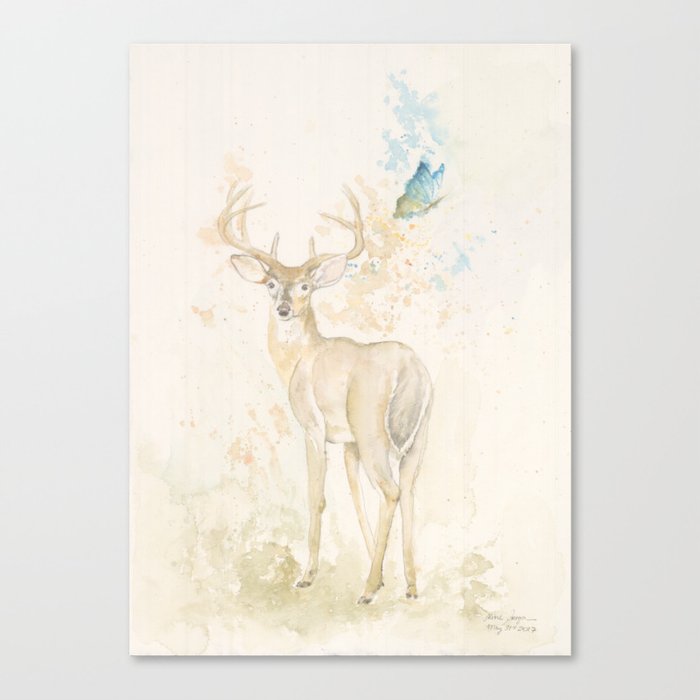 Deer and butterfly Canvas Print