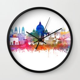 Rome Skyline Watercolor by Zouzounio Art Wall Clock