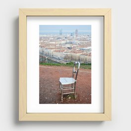 Curiosities garden | Lonely steel chair in the heights of Lyon, France Recessed Framed Print