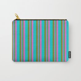 [ Thumbnail: Green, Dark Turquoise, and Orchid Colored Lined/Striped Pattern Carry-All Pouch ]