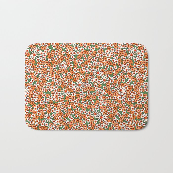 BOHO Ditzy Blossums on green Bath Mat