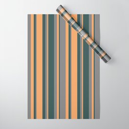 [ Thumbnail: Grey, Dark Slate Gray & Brown Colored Lined/Striped Pattern Wrapping Paper ]