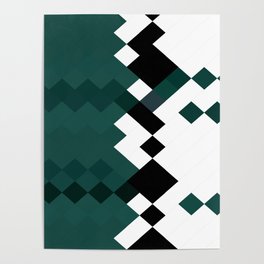 Emerald Green White Black Geometrical Pattern Poster