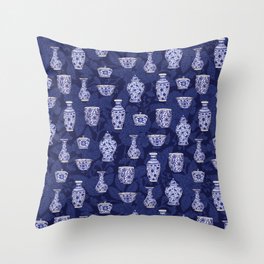Blue & White Chinoiserie/ Delftware Pottery Pattern Throw Pillow