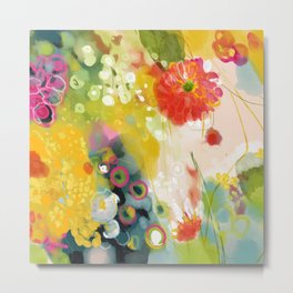 abstract floral art in yellow green and rose magenta colors Metal Print