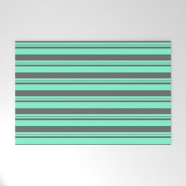 [ Thumbnail: Aquamarine & Dim Gray Colored Lines Pattern Welcome Mat ]