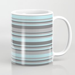 [ Thumbnail: Powder Blue, Dim Gray, and Dark Grey Colored Striped/Lined Pattern Coffee Mug ]