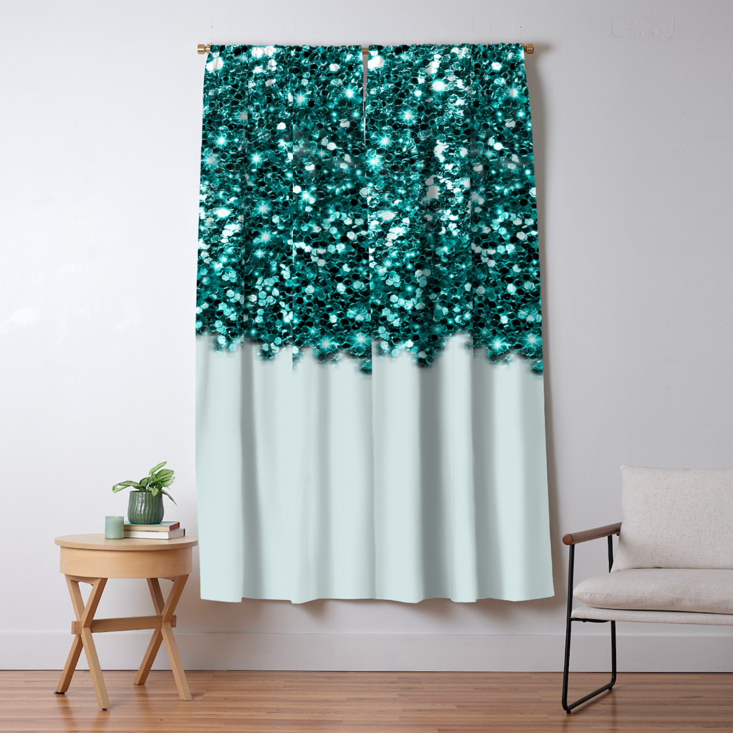 Sparkly Glam Teal Glitter Gradient Collection Blackout Curtain By