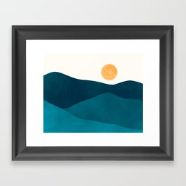 Teal Mountains Minimal Landscape Framed Art Print