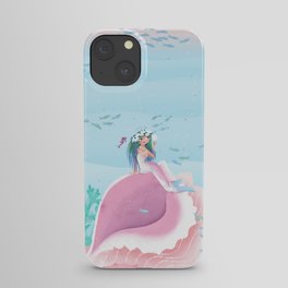 Mermaid admiring herself in a mirror children’s illustration iPhone Case