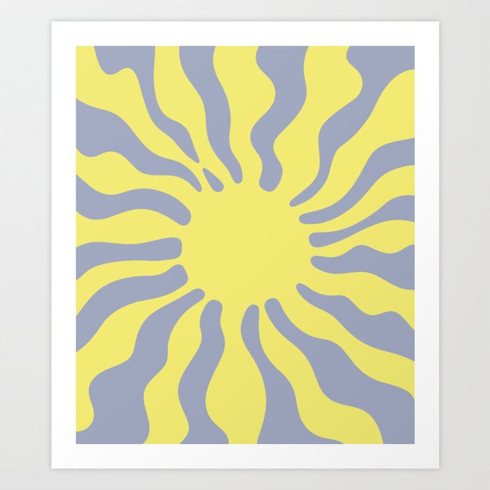 Sun Rays \\ Muted Blue Grey & Pastel Yellow Color Palette Art Print