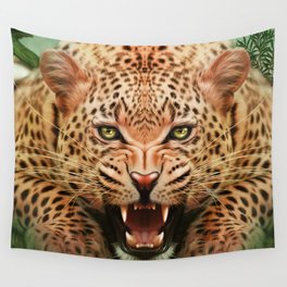 Mid Century Leopard in Tropical Forest Wall Tapestry