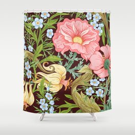 Floral Seamless pattern, background with In art nouveau style, vintage, old, retro style. Colored vintage illustration..  Shower Curtain